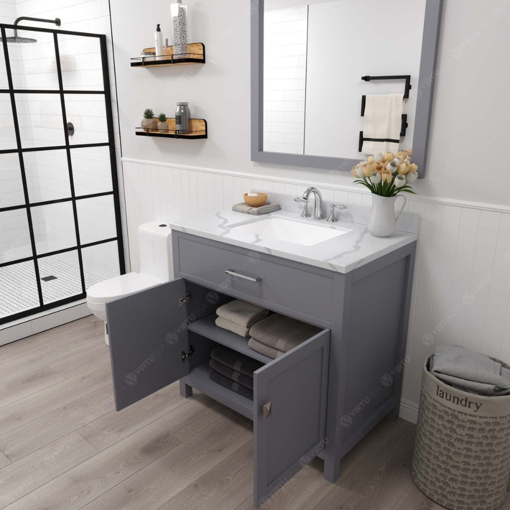 Virtu USA Vanities Caroline Gray 36" Square Sink Vanity Set with Polished Chrome Faucet | MS-2036-CCSQ-GR-002