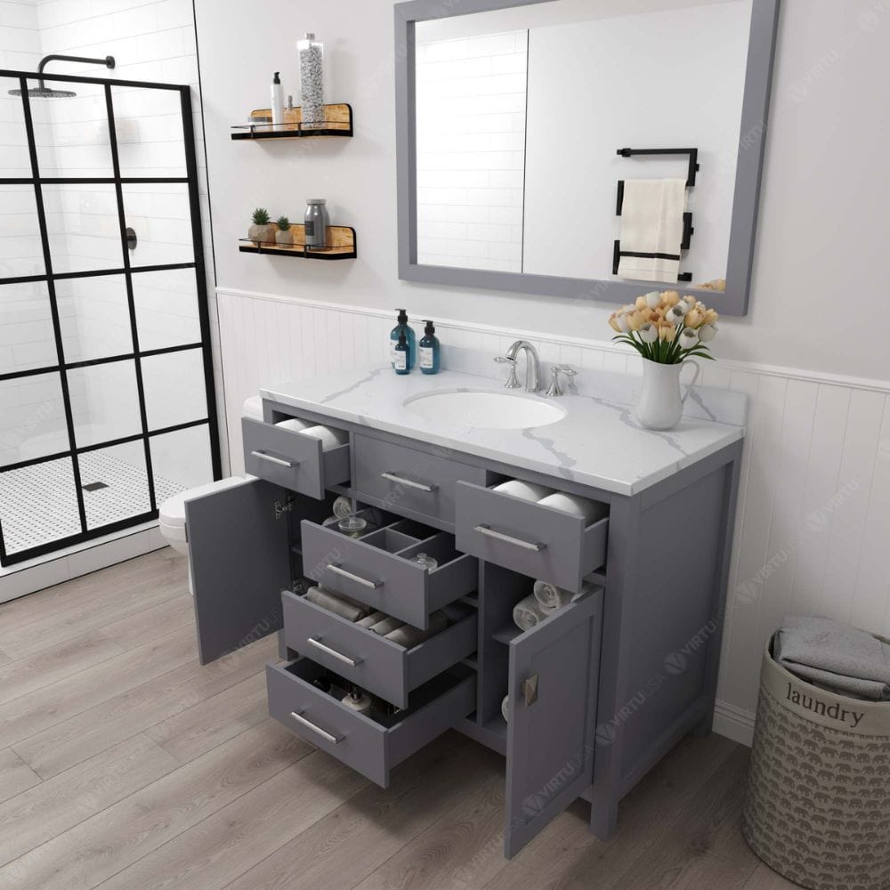 Virtu USA Vanities Caroline Gray 48" Round Sink Vanity with Calacatta Quartz Top | MS-2048-CCRO-GR