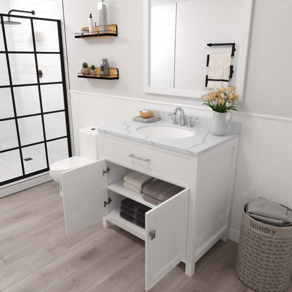 Virtu USA Vanities Caroline White 36" Round Sink Vanity Set with Brushed Nickel Faucet | MS-2036-CCRO-WH-001