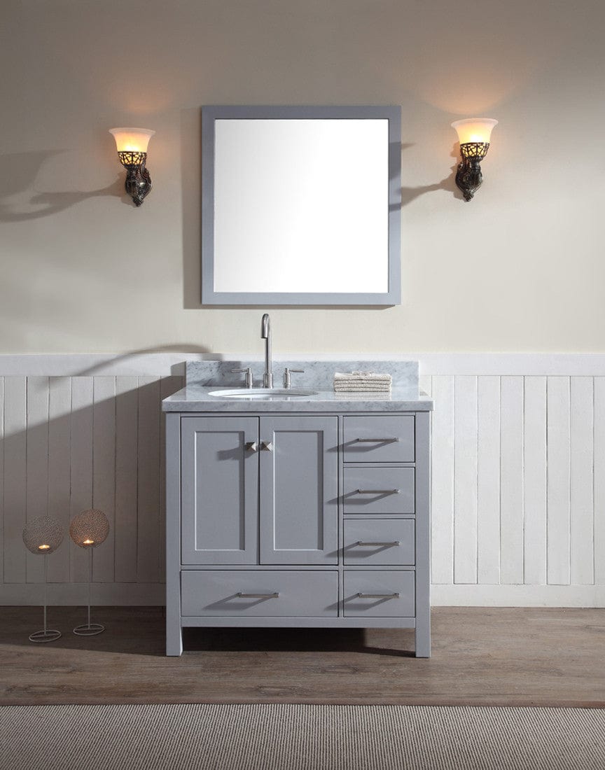 Ariel Cambridge 37 Single Sink Vanity Set w/ Left Offset Sink in Grey