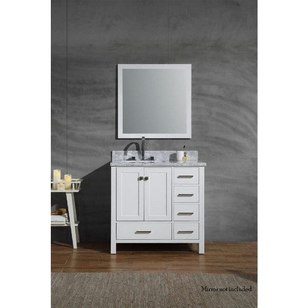Ariel Vanities Ariel Cambridge 37" White Modern Left Offset Single Rectangle Sink Vanity