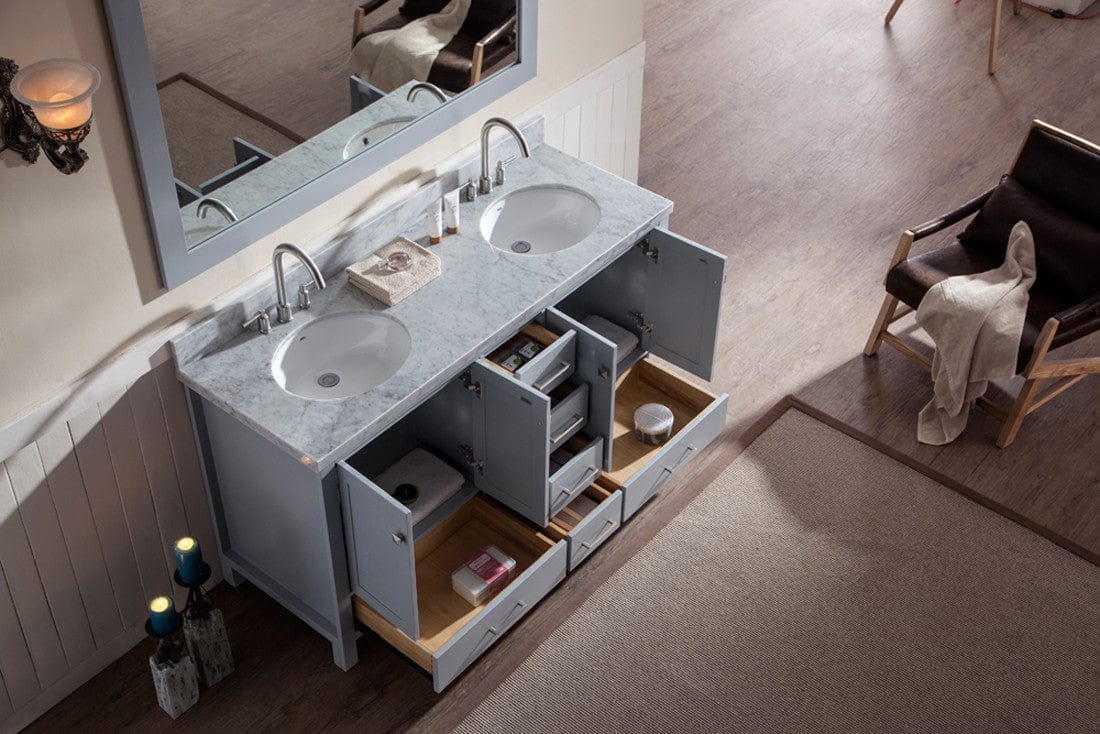 Ariel Vanities Ariel Cambridge 61 Double Sink Vanity Set in Grey