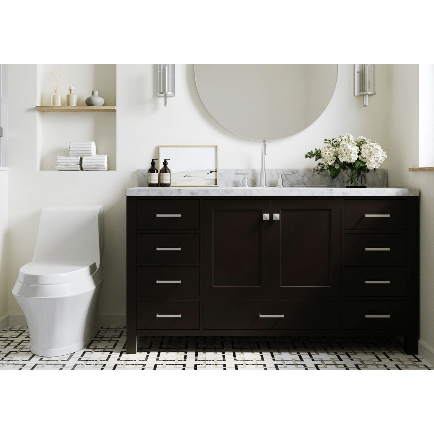 Ariel Vanities Ariel Cambridge 61" Modern Espresso Single Rectangle Sink Vanity