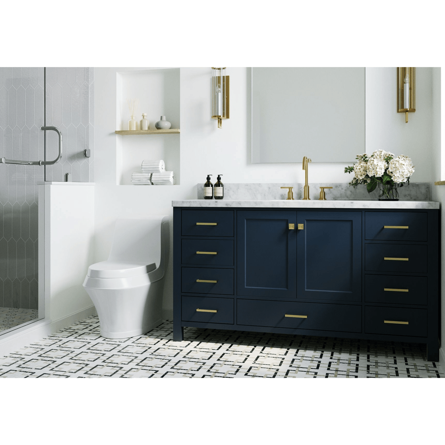 Ariel Vanities Ariel Cambridge 61" Modern Midnight Blue Single Rectangle Sink Vanity