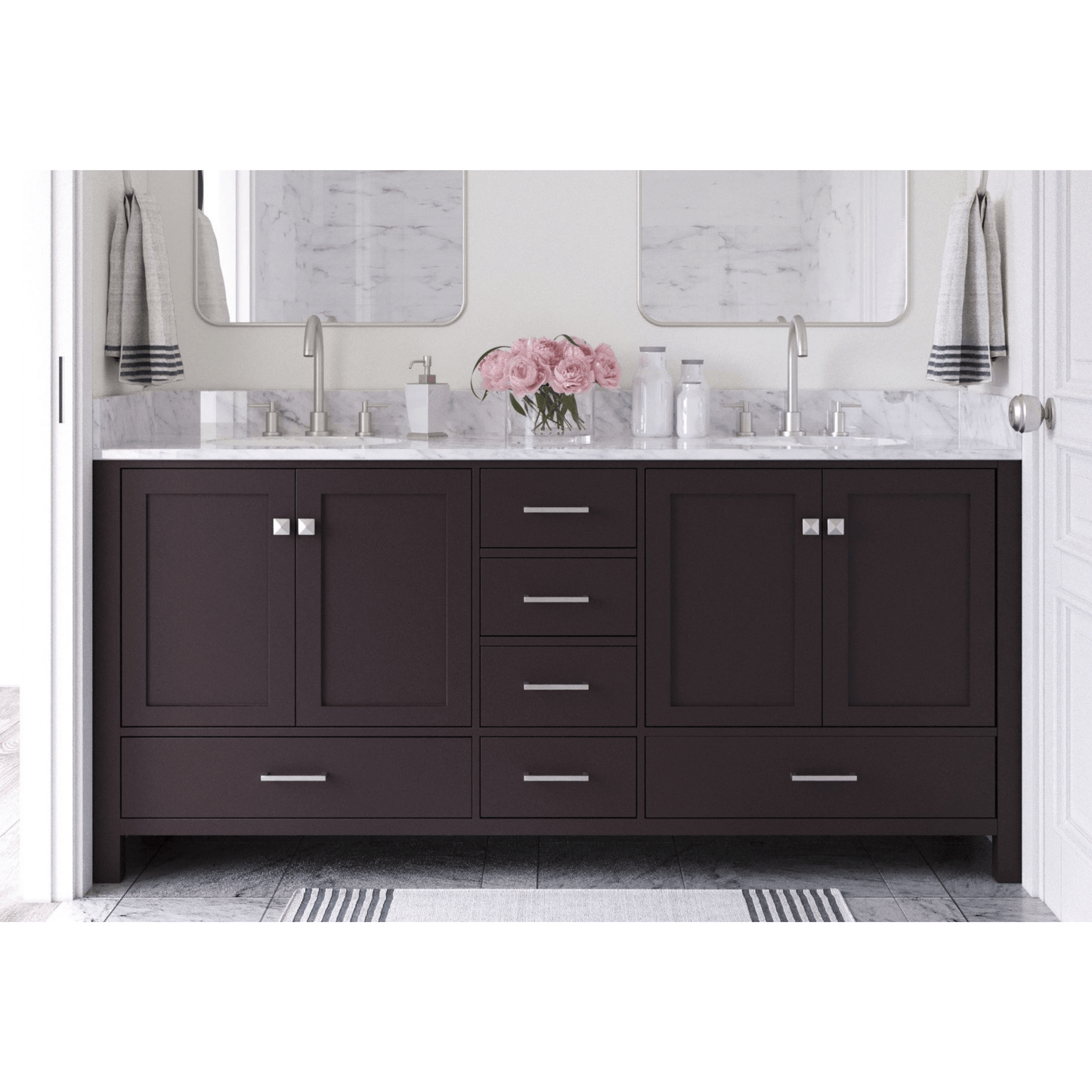 Ariel Vanities Ariel Cambridge 73" Modern Espresso Double Oval Sink Vanity
