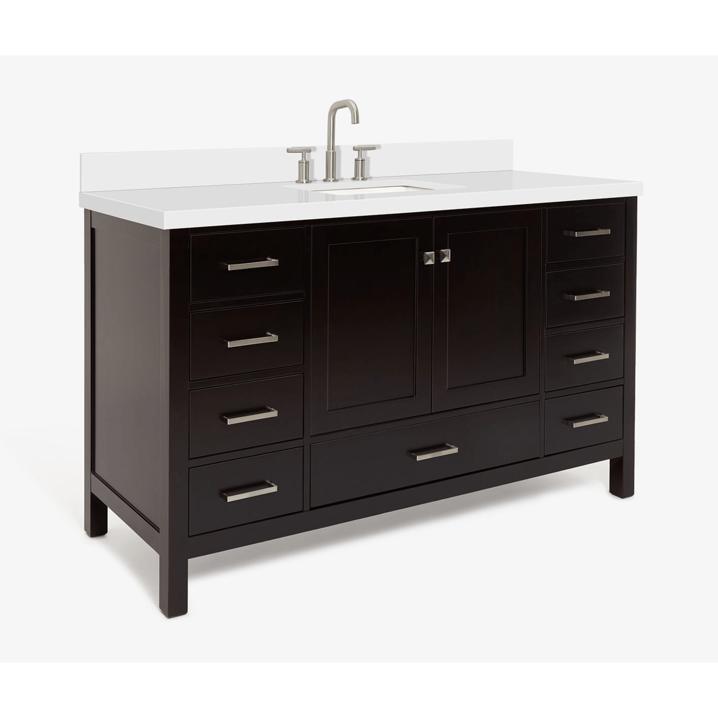 Ariel Vanities Ariel Cambridge Transitional Espresso 61" Rectangle Sink Vanity w/ White Quartz Countertop