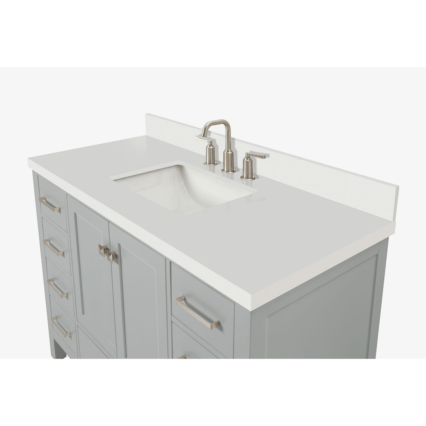 Ariel Cambridge Transitional Grey 49" Rectangle Sink Vanity w/ White Quartz Countertop
