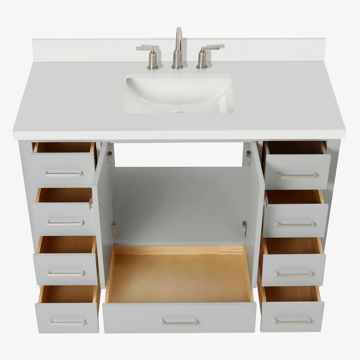Ariel Cambridge Transitional Grey 49" Rectangle Sink Vanity w/ White Quartz Countertop
