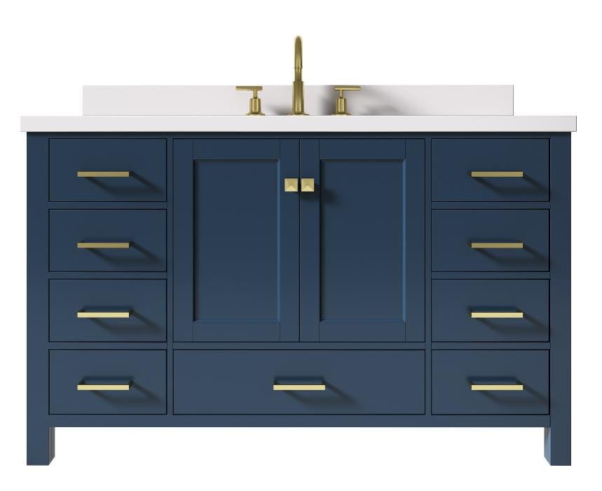 Ariel Vanities Ariel Cambridge Transitional Midnight Blue 55" Oval Sink Vanity w/ White Quartz Countertop