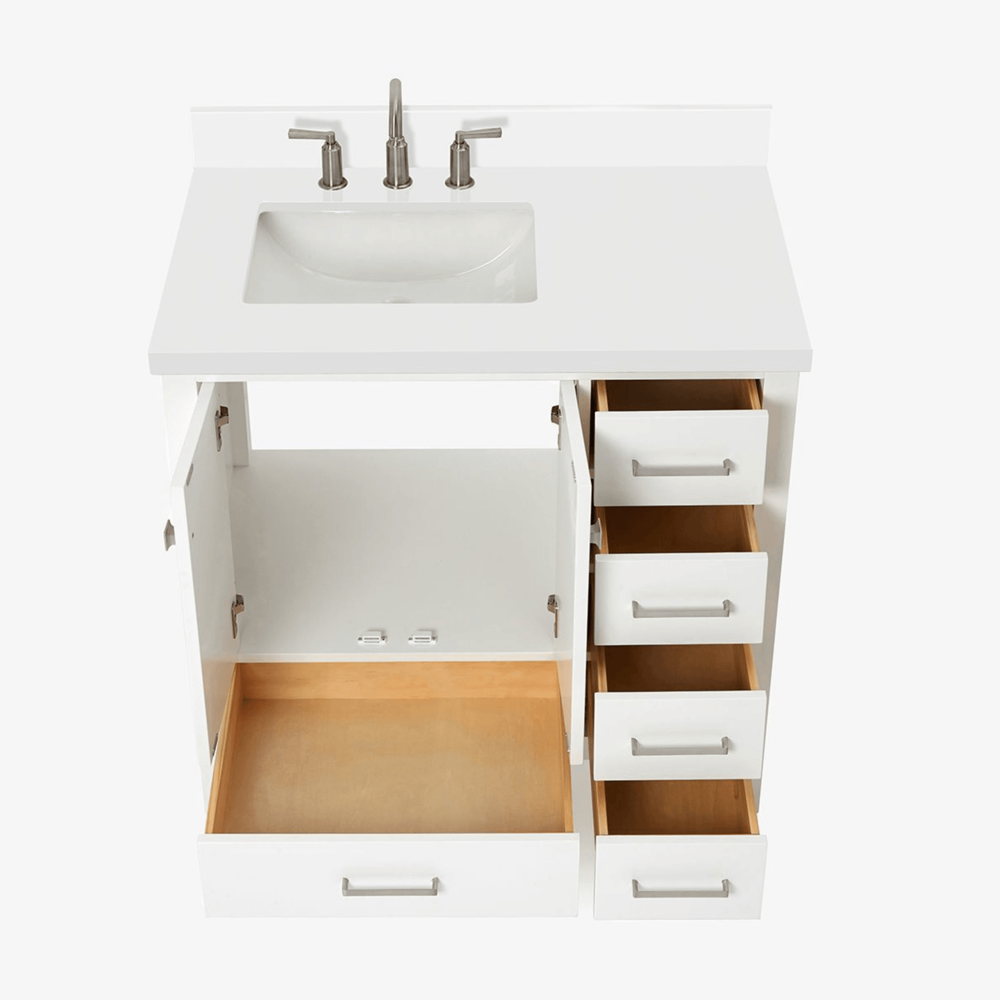 Ariel Vanities Ariel Cambridge Transitional White 37" Left Offset Rectangle Sink Vanity w/ White Quartz Countertop