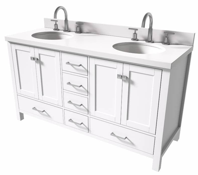 Ariel Vanities Ariel Cambridge Transitional White 61" Double Oval Sink Vanity w/ White Quartz Countertop