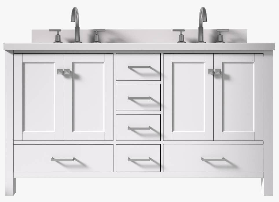 Ariel Vanities Ariel Cambridge Transitional White 61" Double Rectangle Sink Vanity w/ White Quartz Countertop