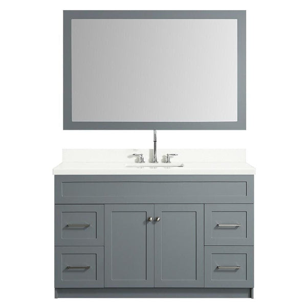 55 Single Sink Vanity Set With White Quartz Countertop In Grey