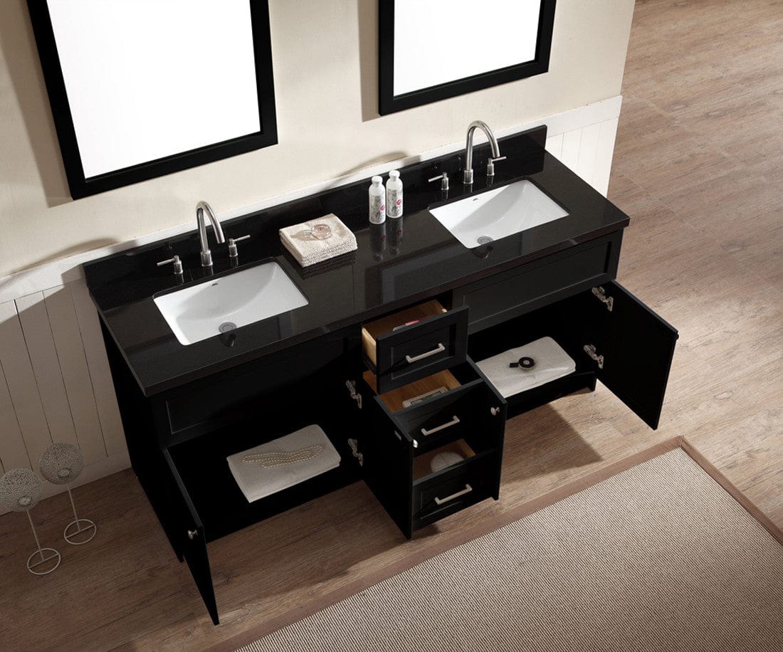 Ariel Vanities Ariel Hamlet 73 Double Sink Vanity Set with Absolute Black Granite Countertop in Black