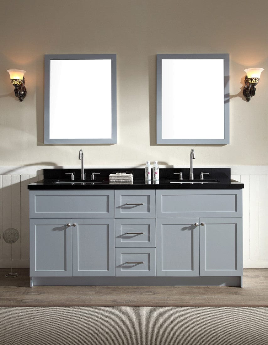 Ariel Hamlet 73 Double Sink Vanity Set with Absolute Black Granite Countertop in Grey