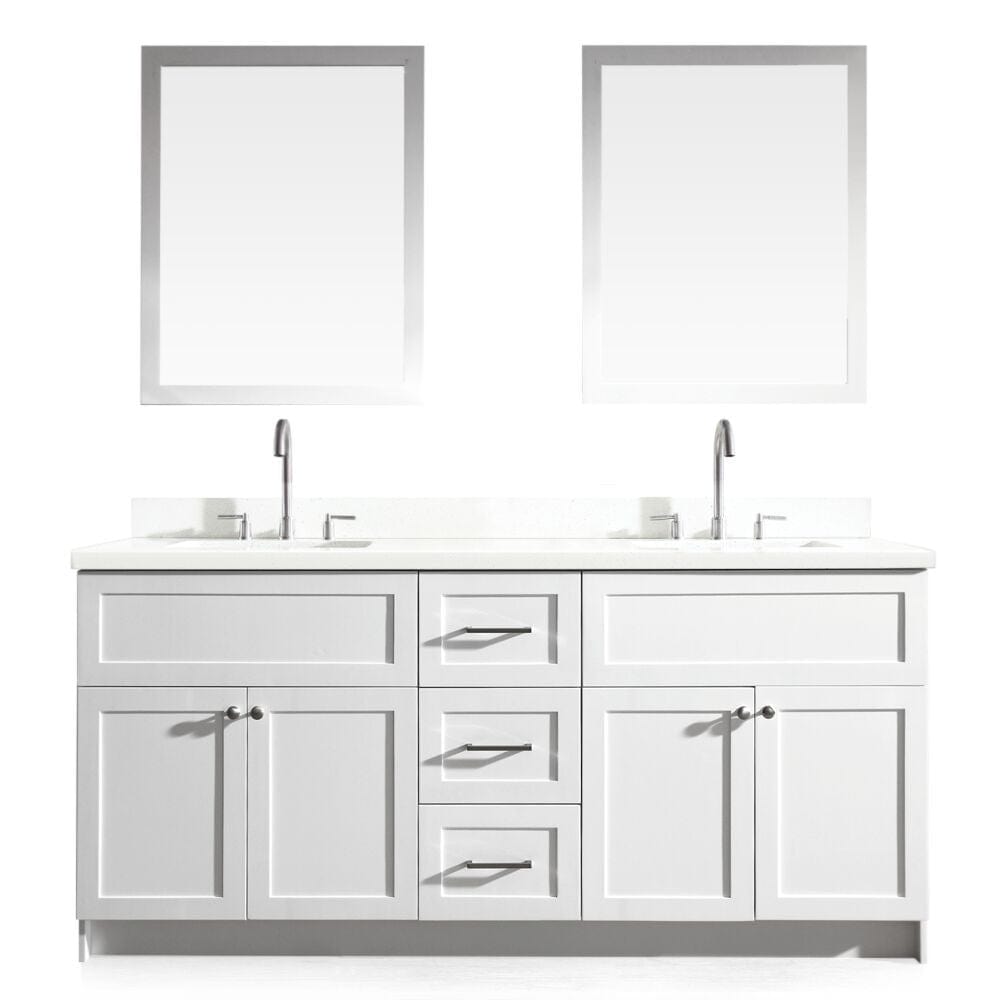 Ariel Hamlet 73" Double Sink Vanity Set with White Quartz Countertop in White