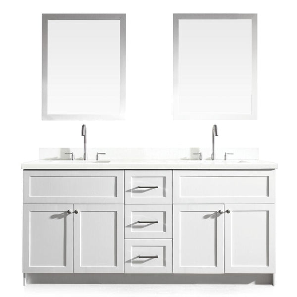 Ariel Hamlet 73 Double Sink Vanity Set with White Quartz Countertop in White
