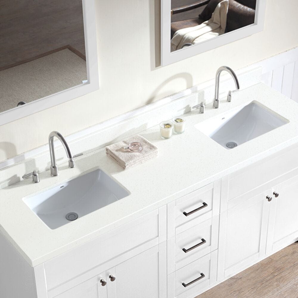 Ariel Hamlet 73 Double Sink Vanity Set with White Quartz Countertop in White