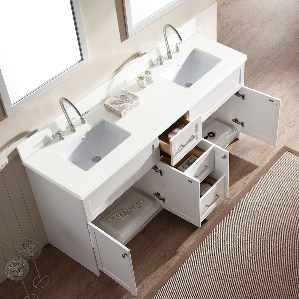 Ariel Vanities Ariel Hamlet 73 Double Sink Vanity Set with White Quartz Countertop in White