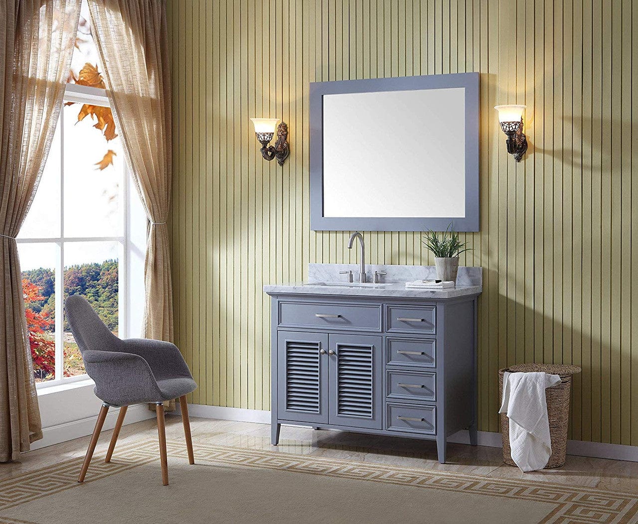 Ariel Vanities Ariel Kensington 43 Left Offset Single Sink Vanity Set In Grey