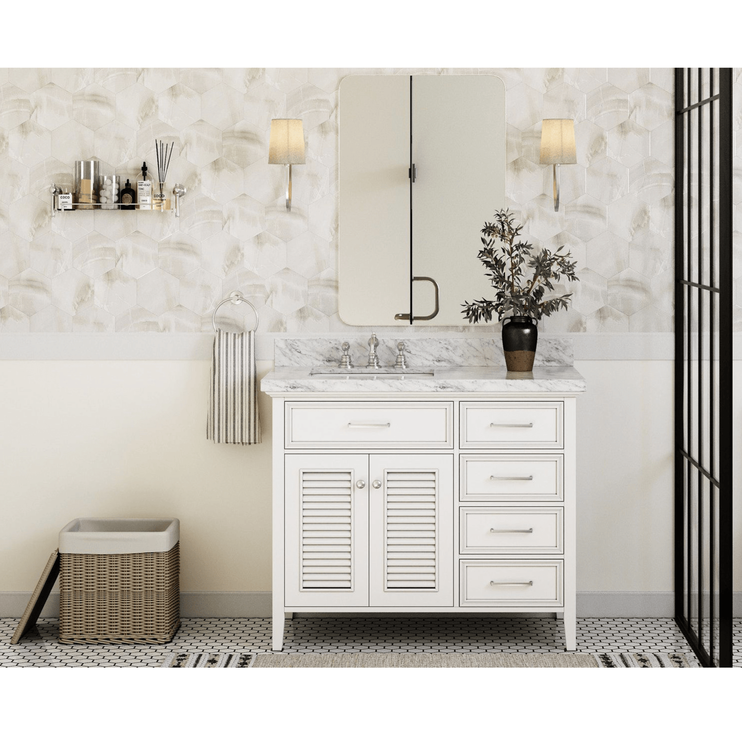 Ariel Vanities Ariel Kensington 43" Traditional White Left Offset Single Sink Vanity