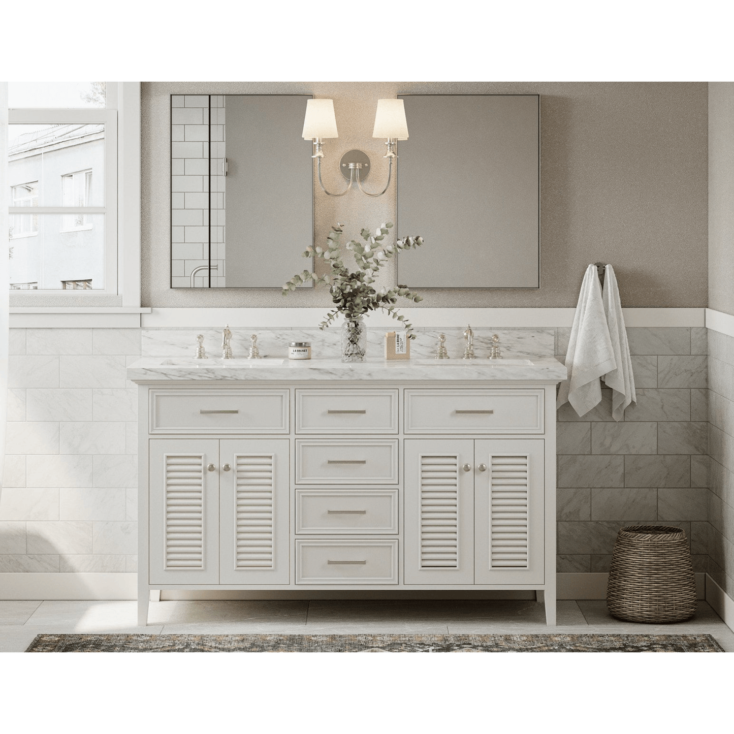 Ariel Vanities Ariel Kensington 61" Traditional White Double Sink Vanity