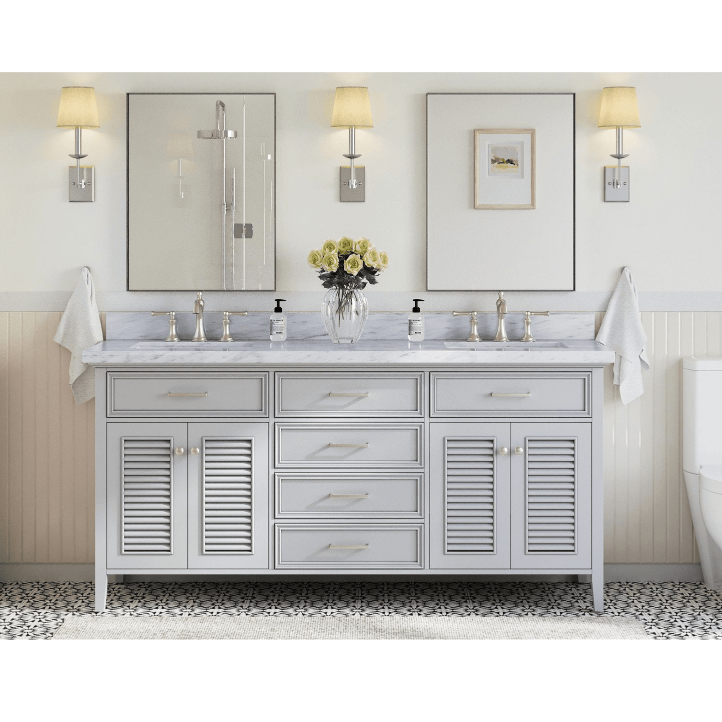 Ariel Vanities Ariel Kensington 73" Traditional Grey Double Sink Vanity