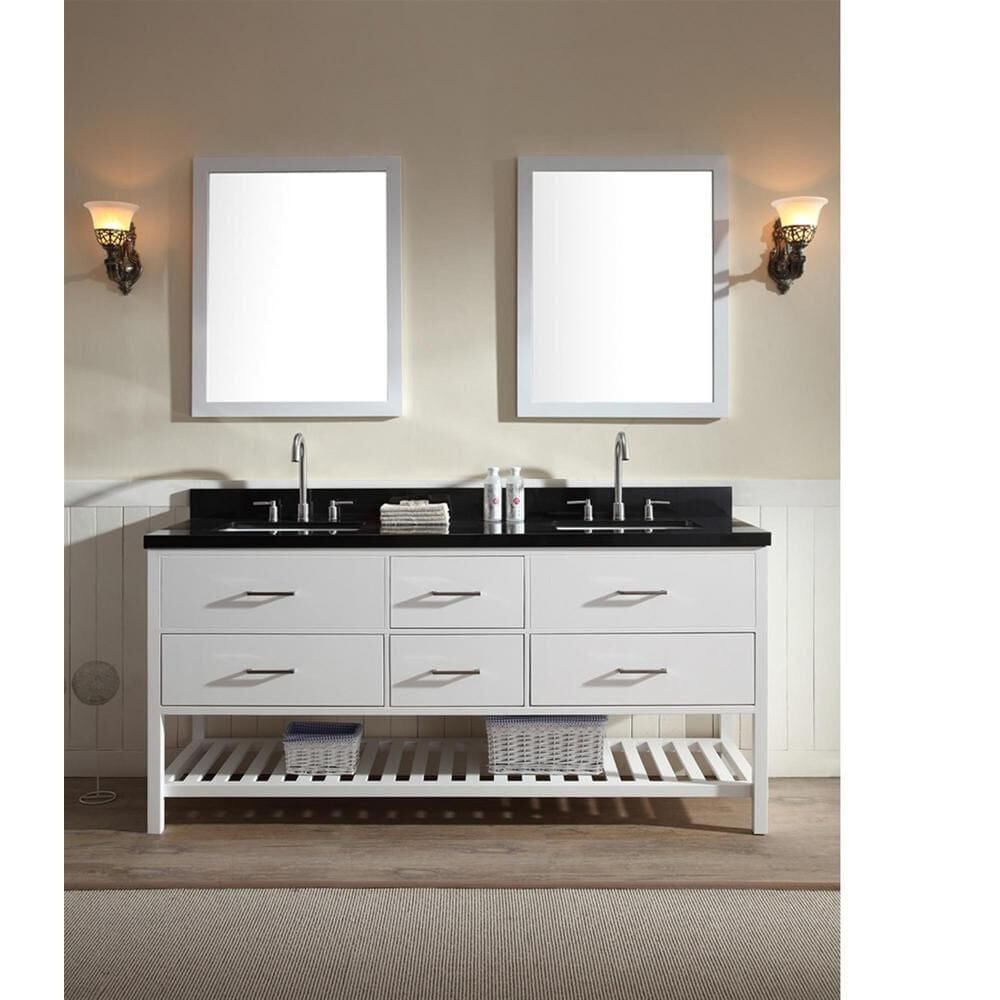 Ariel Vanities Ariel Shakespeare 73 Double Sink Vanity Set With Absolute Black Granite Countertop In White