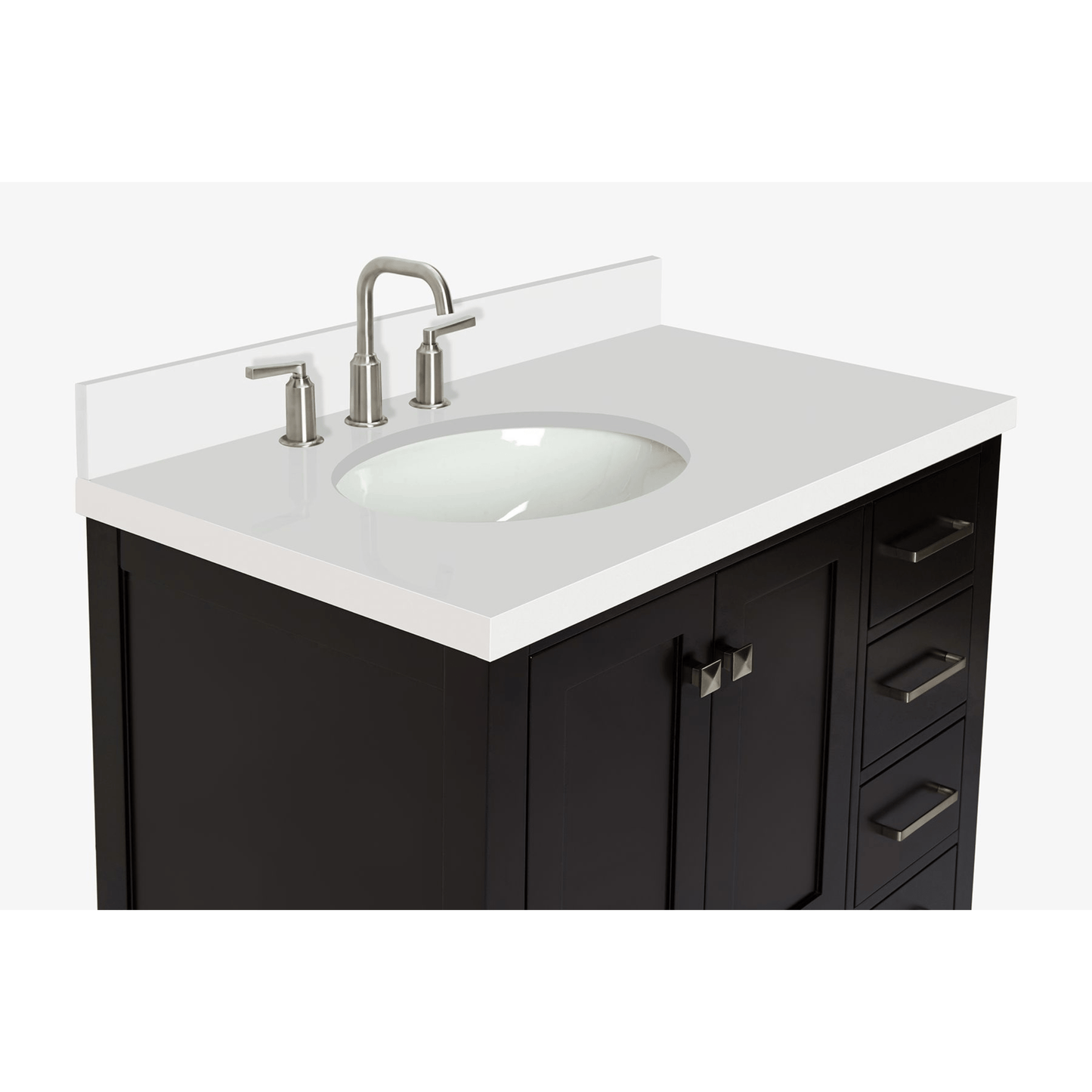 Ariel Cambridge Espresso 37" Left Offset Oval Sink Vanity with White Quartz Countertop
