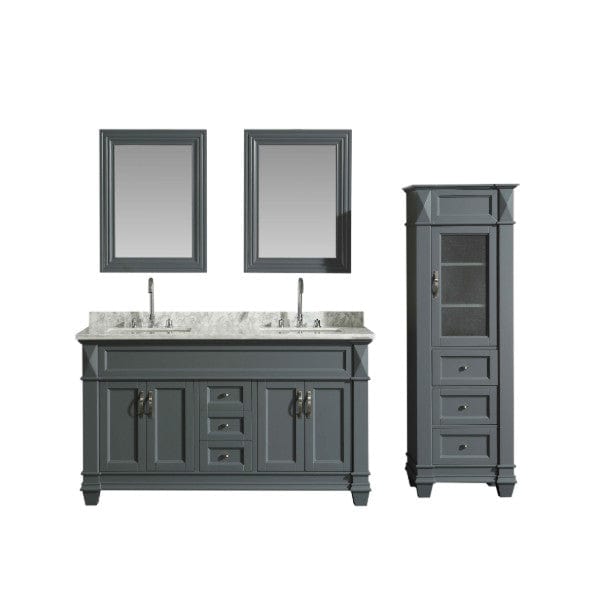 Hudson 60″ Gray Single Sink Vanity w/ Carrara Marble Top and 65 Linen Cabinet