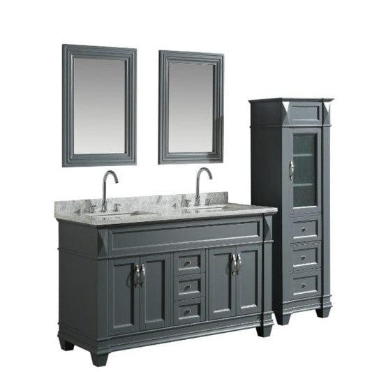 Hudson 60″ Gray Single Sink Vanity w/ Carrara Marble Top and 65" Linen Cabinet