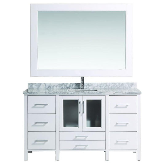 Design Element B60-DS-W | Stanton 60" Single Sink Vanity Set with Marble Top In White and Mirror (B60-DS-W)