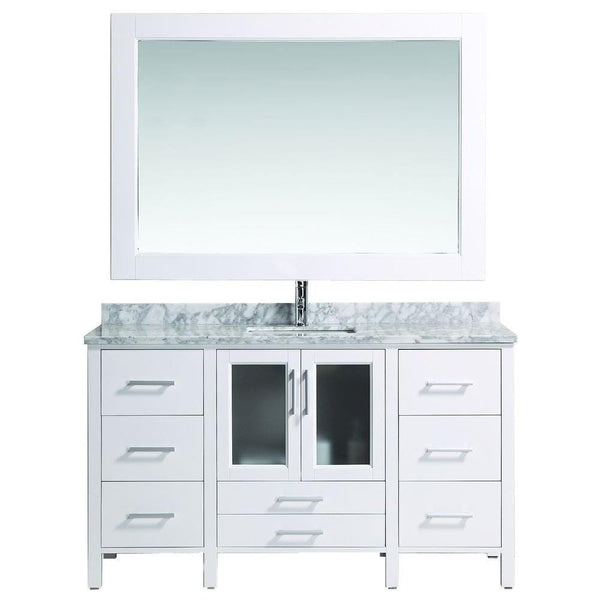 Design Element B60-DS-W | Stanton 60 Single Sink Vanity Set with Marble Top In White and Mirror (B60-DS-W)