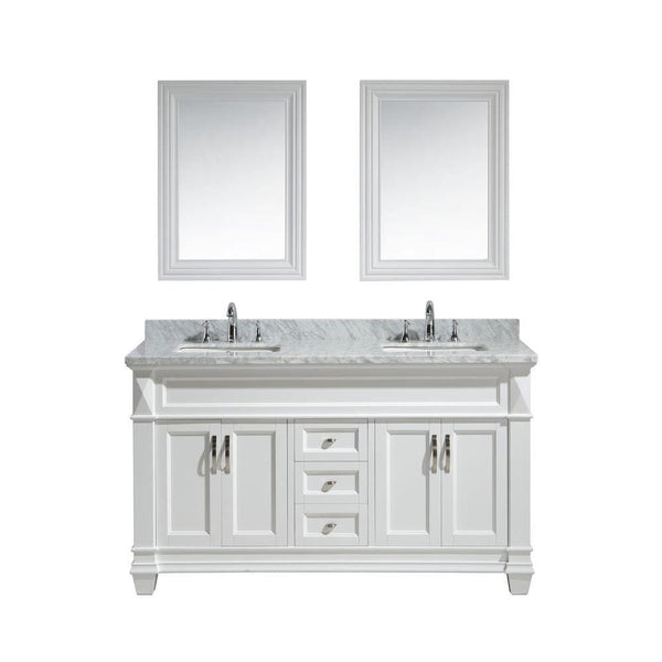 Design Element DEC059C-W-W | Hudson 60 Double Sink Vanity Set in White with White Carrara Marble Countertop (DEC059C-W-W)