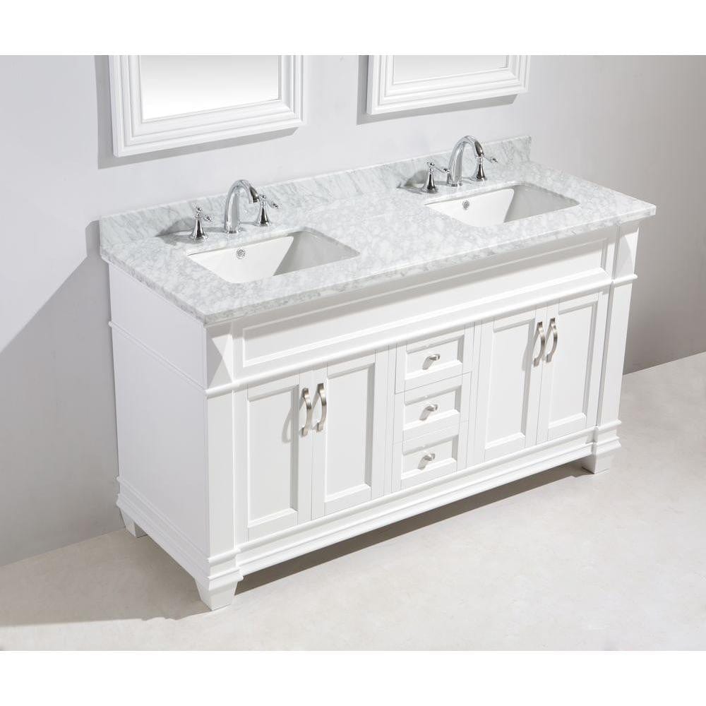 Design Element Vanities Design Element DEC059C-W-W | Hudson 60" Double Sink Vanity Set in White with White Carrara Marble Countertop