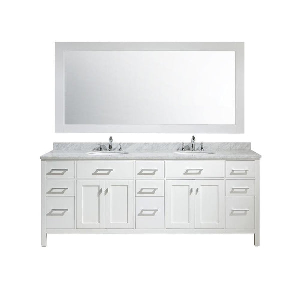 Design Element DEC059D-W | Hudson 72 Double Sink Vanity Set in White with White Carrara Marble Countertop (DEC059D-W)