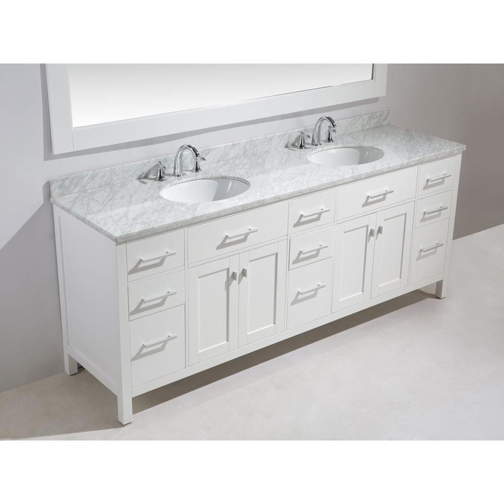 Design Element Vanities Design Element DEC059D-W | Hudson 72" Double Sink Vanity Set in White with White Carrara Marble Countertop