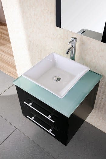 Design Element DEC071C-G | Portland 24" Single Sink - Wall Mount Vanity Set in Espresso w/ Glass Top