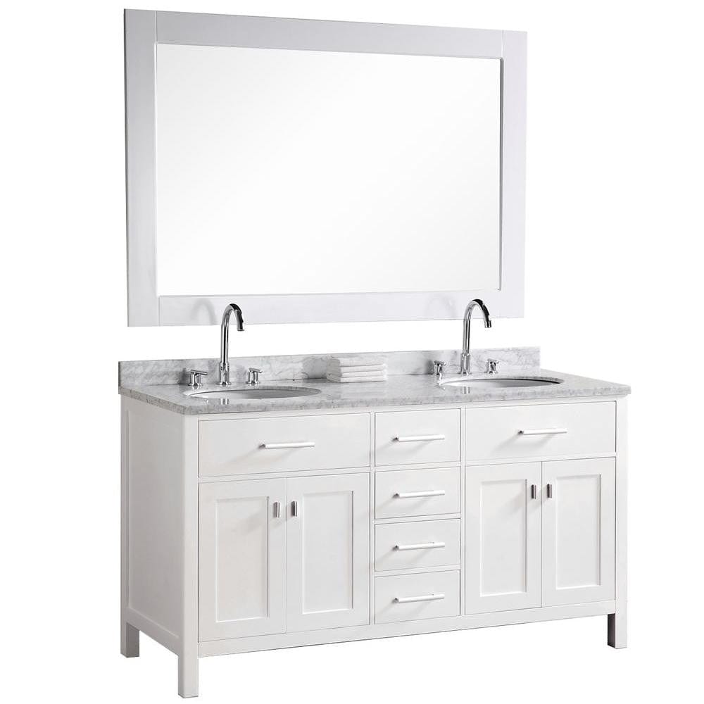 Design Element DEC076A-W | London 61" Double Sink Vanity Set in White