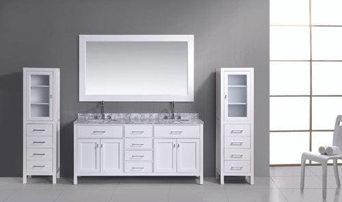 Design Element Vanities Design Element DEC076B-W_CAB004-WX2 | London Stanmark 72" Double Sink Vanity Set in White with two matching linen cabinet in White
