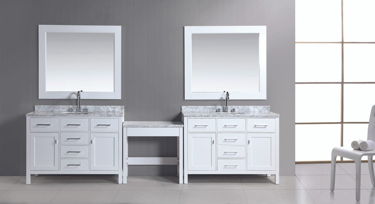 Design Element DEC076C-WX2_MUT-W | Two London Stanmark 48" Single Sink Vanity Set in White Finish with One Make-up table in White