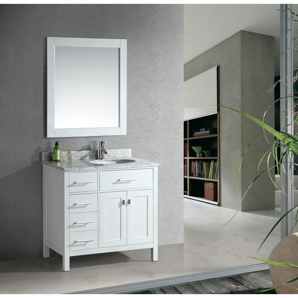 Design Element Vanities Design Element DEC076D-W-L | London Stanmark 36" Single Sink Vanity Set in White Finish with Drawers on the Left