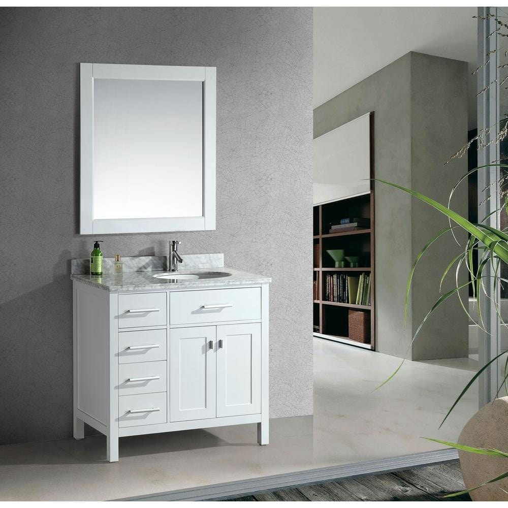 Design Element DEC076D-W-L | London Stanmark 36" Single Sink Vanity Set in White Finish with Drawers on the Left