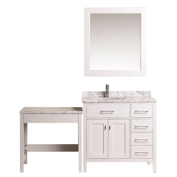 London 36 Single Sink Vanity Set in White with One Make-up table in White