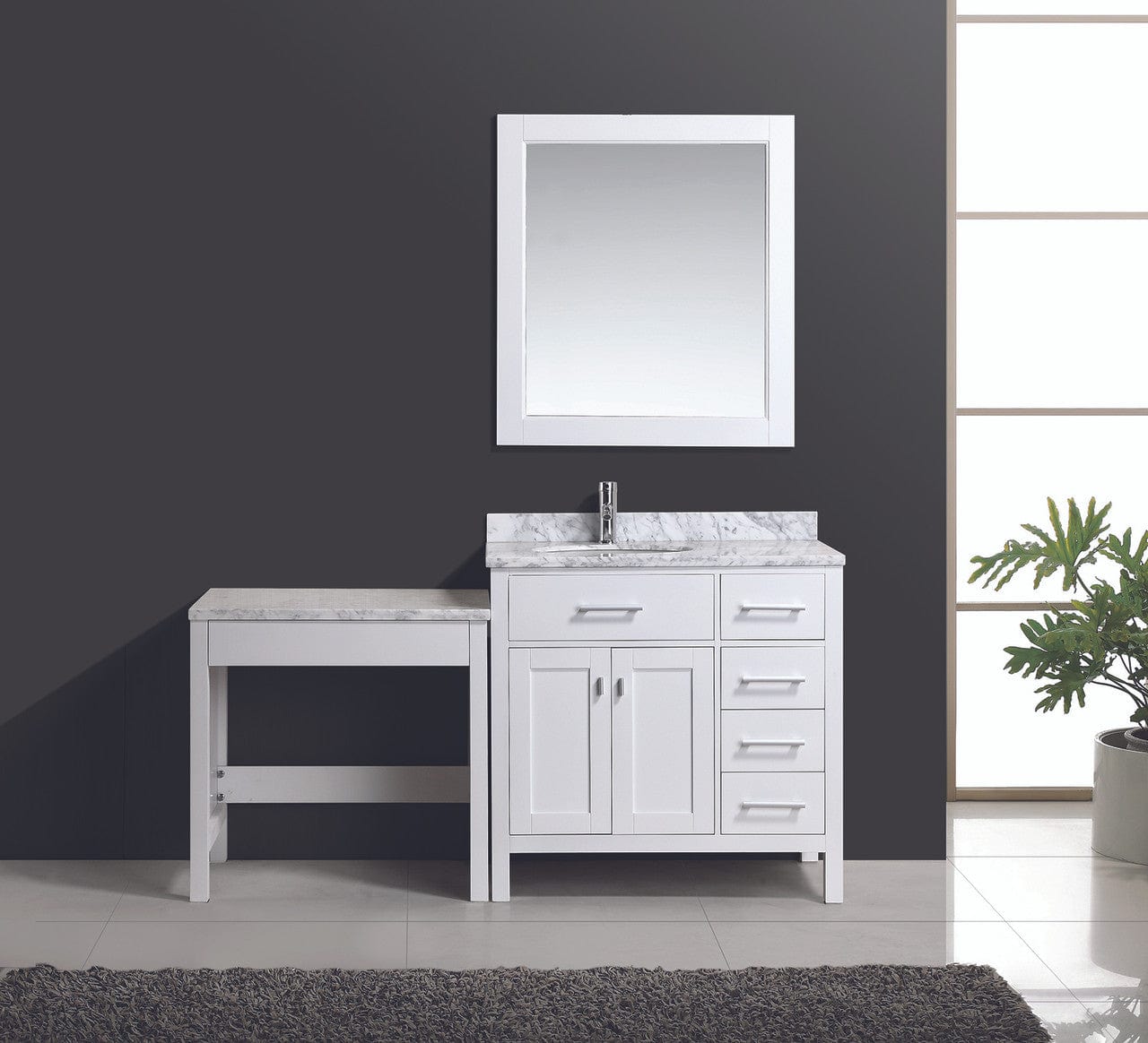 Design Element Vanities Design Element DEC076D-W_MUT-W | London Stanmark 36" Single Sink Vanity Set in White with One Make-up table in White