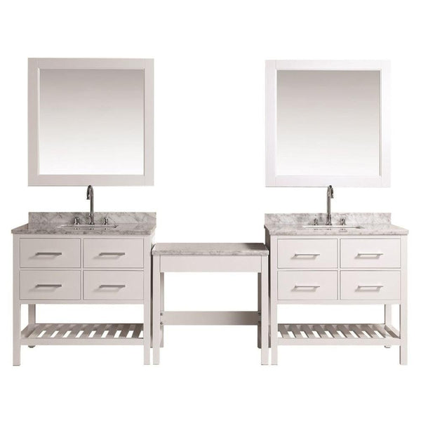 Two London 36 Single Sink Vanity Set in White with One Make-up table in White