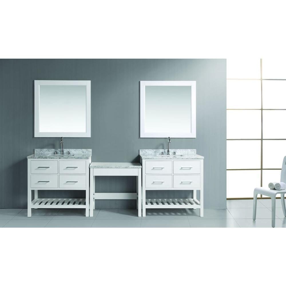 Design Element DEC077A-WX2_MUT-W | Two London Cambridge 36" Single Sink Vanity Set in White with One Make-up table in White