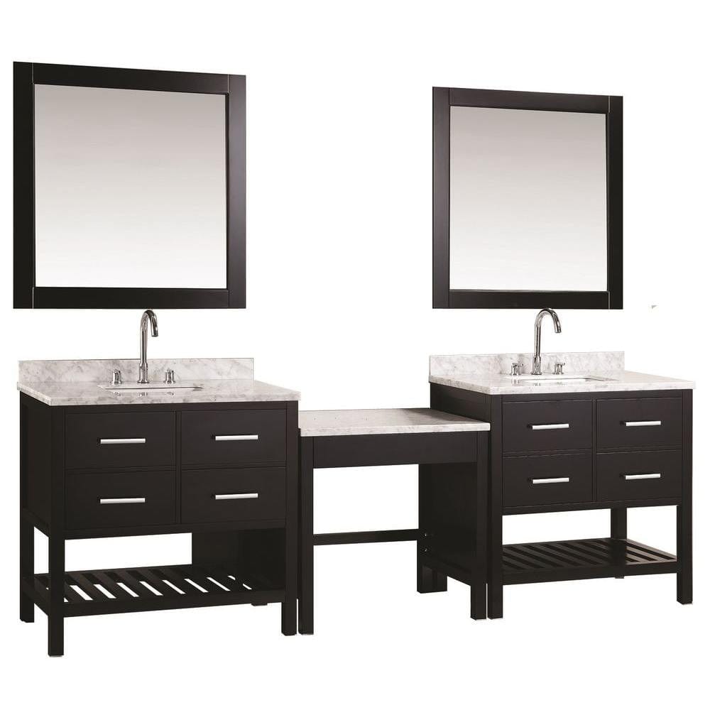 Design Element DEC077AX2_MUT | Two London 36" Single Sink Vanity Set in Espresso with One Make-up table in Espresso
