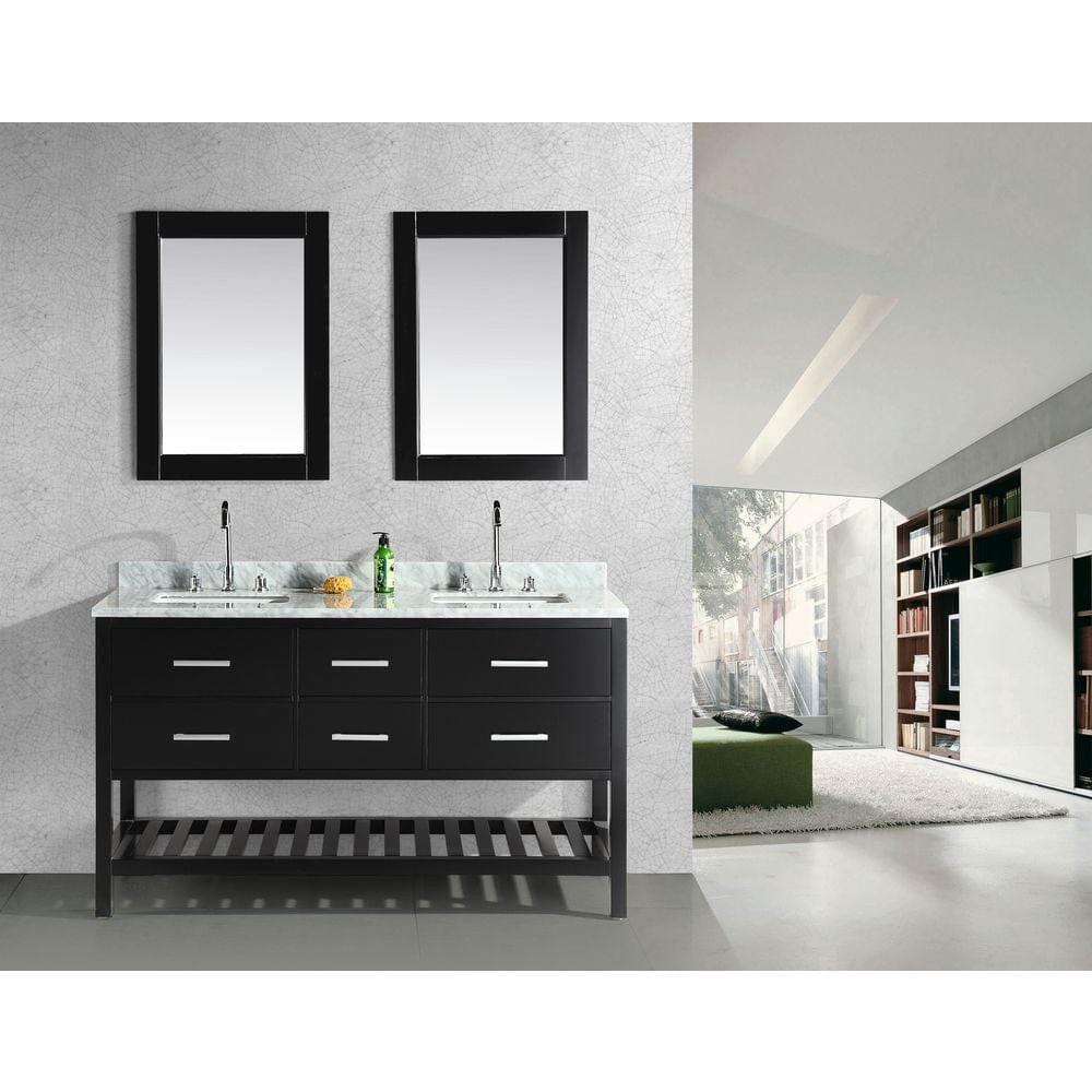 Design Element Vanities Design Element DEC077C | London Cambridge 61" Double Sink Vanity Set in Espresso with Open Bottom