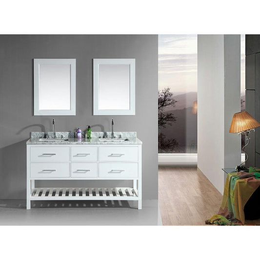 Design Element DEC077C-W | London Cambridge 61" Double Sink Vanity Set in White with Open Bottom